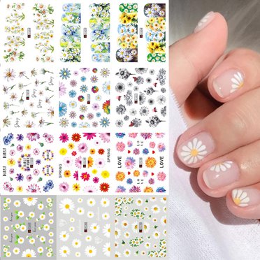 Flowers Nail Water Stickers Decals Pink Cherry Blossoms Tree with Leaves Nail Art Sliders Summer for Nail Art Decoration Watermark Flower Designs Transfer Foil Nail Stickers(A1645-1656)