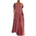thumbnail image 2 of EGNMCR Robes d'Été Femmes Tendance 2024 Femmes Grande Taille Ample Manches Courtes Vacances Poches Imprimé à Pois Robes Maxi, 2 of 6