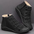 thumbnail image 4 of Bottes Rétro Décontractées pour Femmes en Cuir Plat à Lacets, Fermeture Éclair Latérale, Bout Rond, Bottes Chaussures, 4 of 9