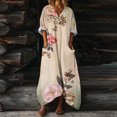 thumbnail image 1 of Heisall 2026 Printemps Été Bohème à Imprimé Floral Robe Maxi en Lin Col en V Manches Chauve-Souris Caftan Ample Robes avec Poches, 1 of 7