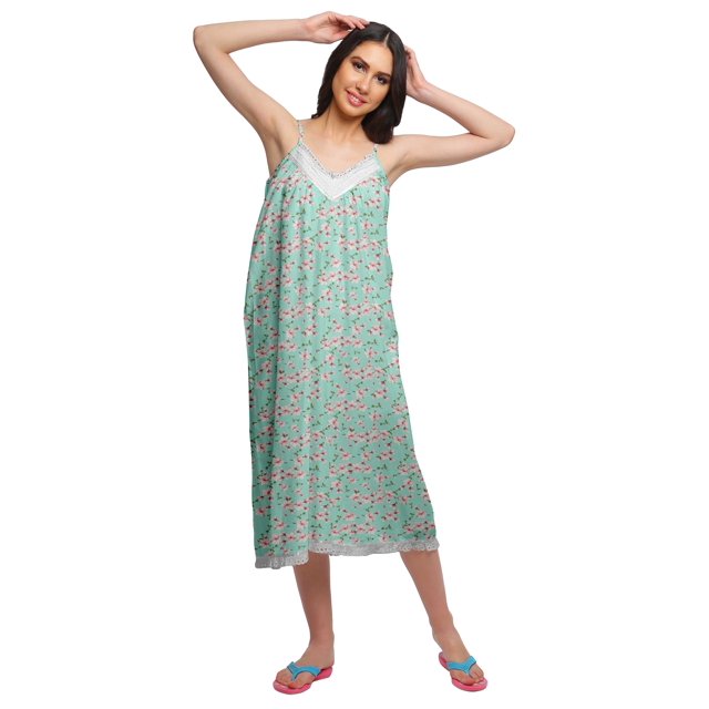 Moomaya Nuisette Sans Manches pour Femmes, Chemise de Nuit en Coton Imprimé