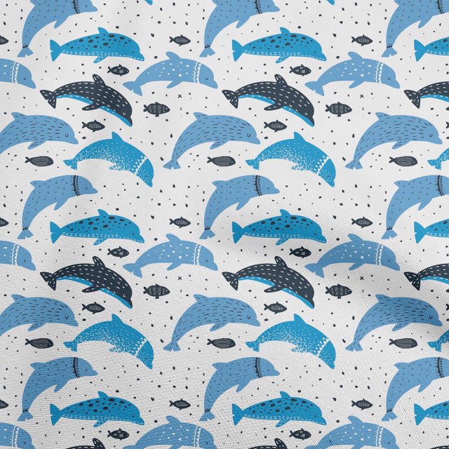 oneOone Rayon Blue Fabric Beach Dolphin Sewing Material Print Fabric By The Yard 56 Inch Wide