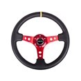 thumbnail image 2 of NRG Innovations NRG-RST-006RD-Y Volant Renforcé - Volant de Sport 350mm (3 Pouces de Profondeur) - Rayon Rouge avec Trous Ronds, Cuir Noir, Marque Centrale Jaune, 2 of 4