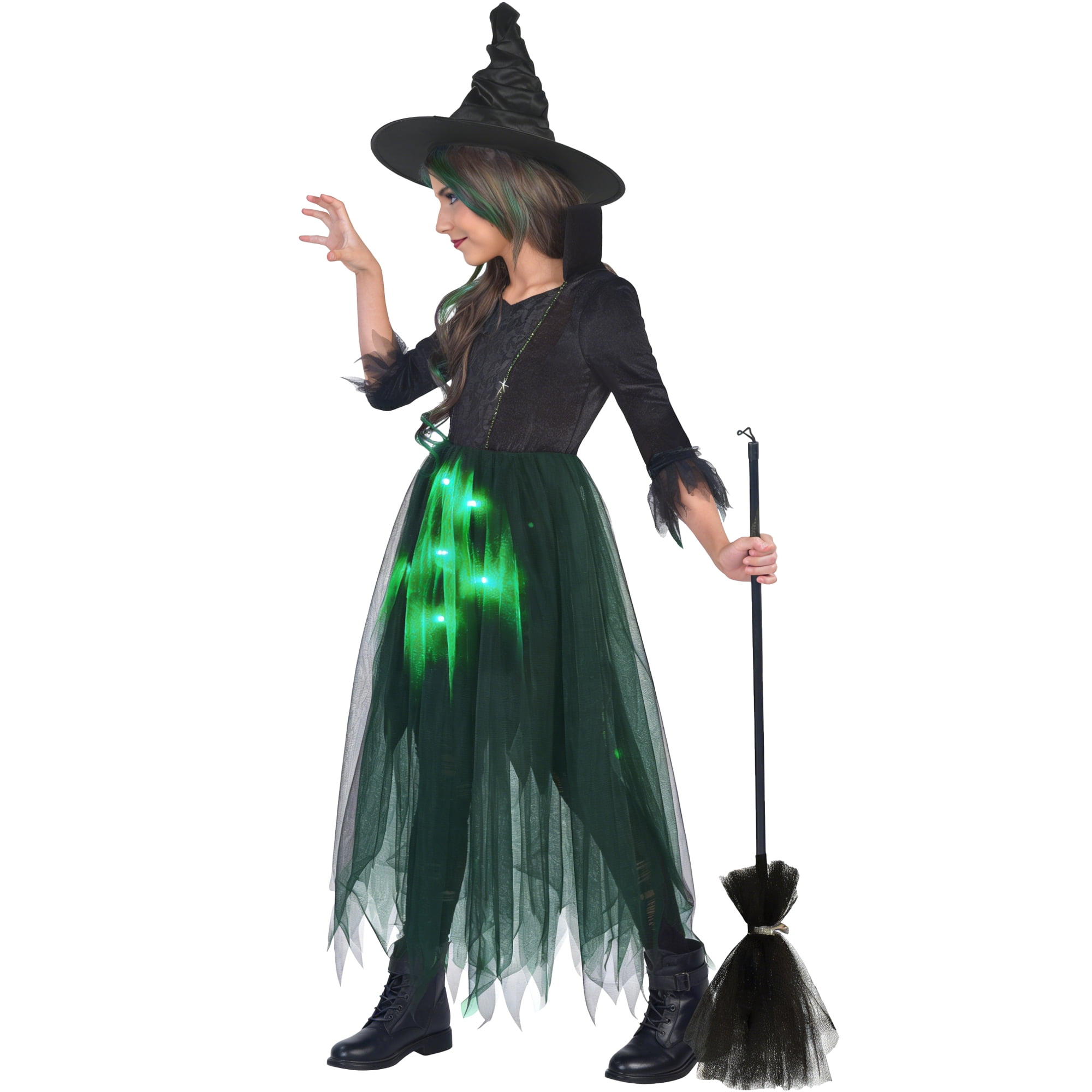 Costume d'Halloween pour fille : Sorcière Maléfique lumineuse, taille Petit (enfant)