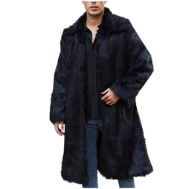 Fartey Plus Size Mens Faux Fur Coat Dressy Casual Lapel Overcoat