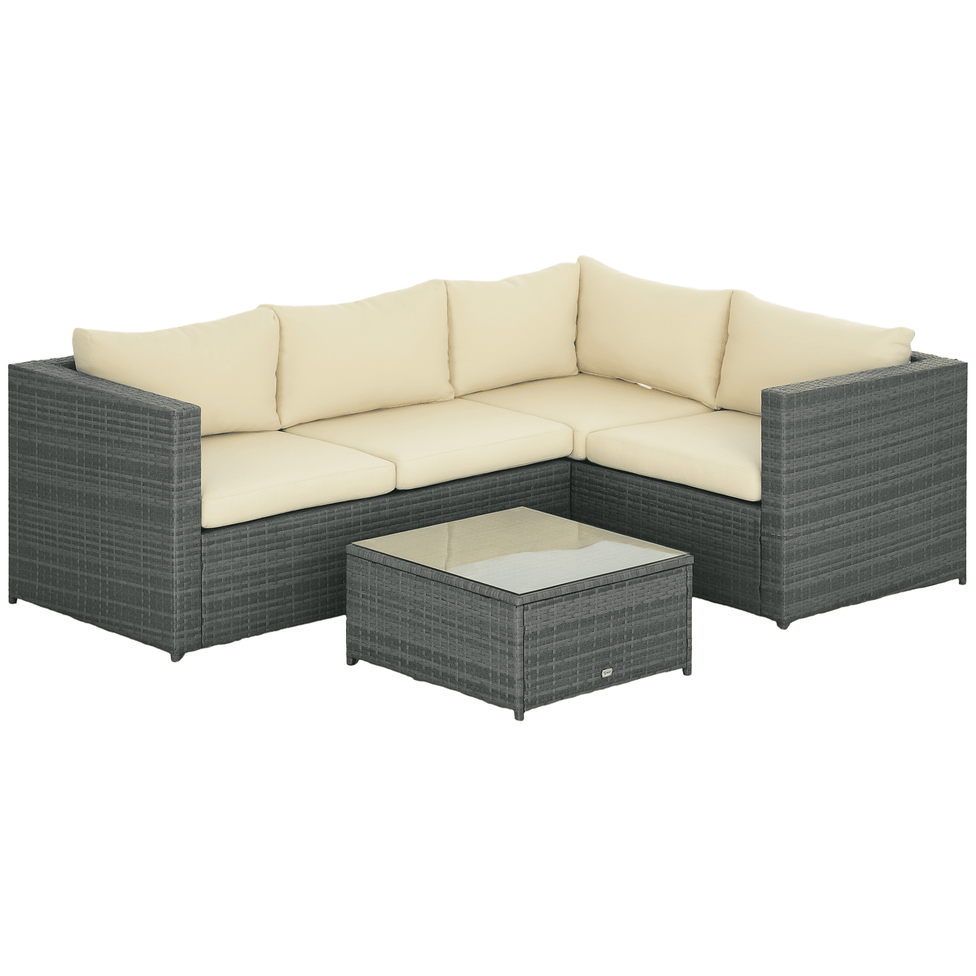 Outsunny 3 Pieces Garden Rattan Furniture Set with Cushions, Beige