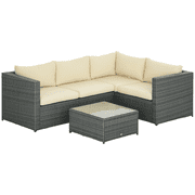 Outsunny 3 Pieces Garden Rattan Furniture Set with Cushions, Beige