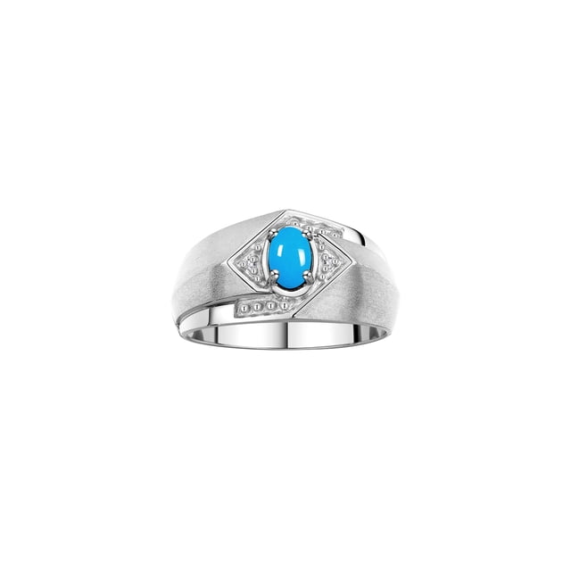 RYLOS Mens Rings Sterling Silver Ring 6X4MM Oval Shape Gemstone & Diamond Ring Turquoise December Birthstone Rings For Man Silver Rings, Size 11