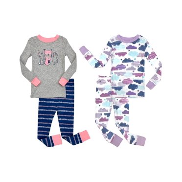 Prestigez Girls' Snug-Fit Organic Cotton 4 Piece Pajama Sleepwear Set