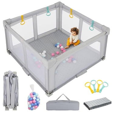 OLAKIDS Parc pour Bébé Pliable avec Tapis, Parc pour Bébé 50” x 50” pour Nourrisson avec 50 Balles d'Océan, 4 Poignées, Sac de Transport, Clôture Intérieure Extérieure Centre d'Activités pour Tout-Petit