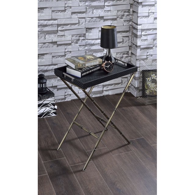 ACME Lajos Tray Table in Black Weave & Antique Gold