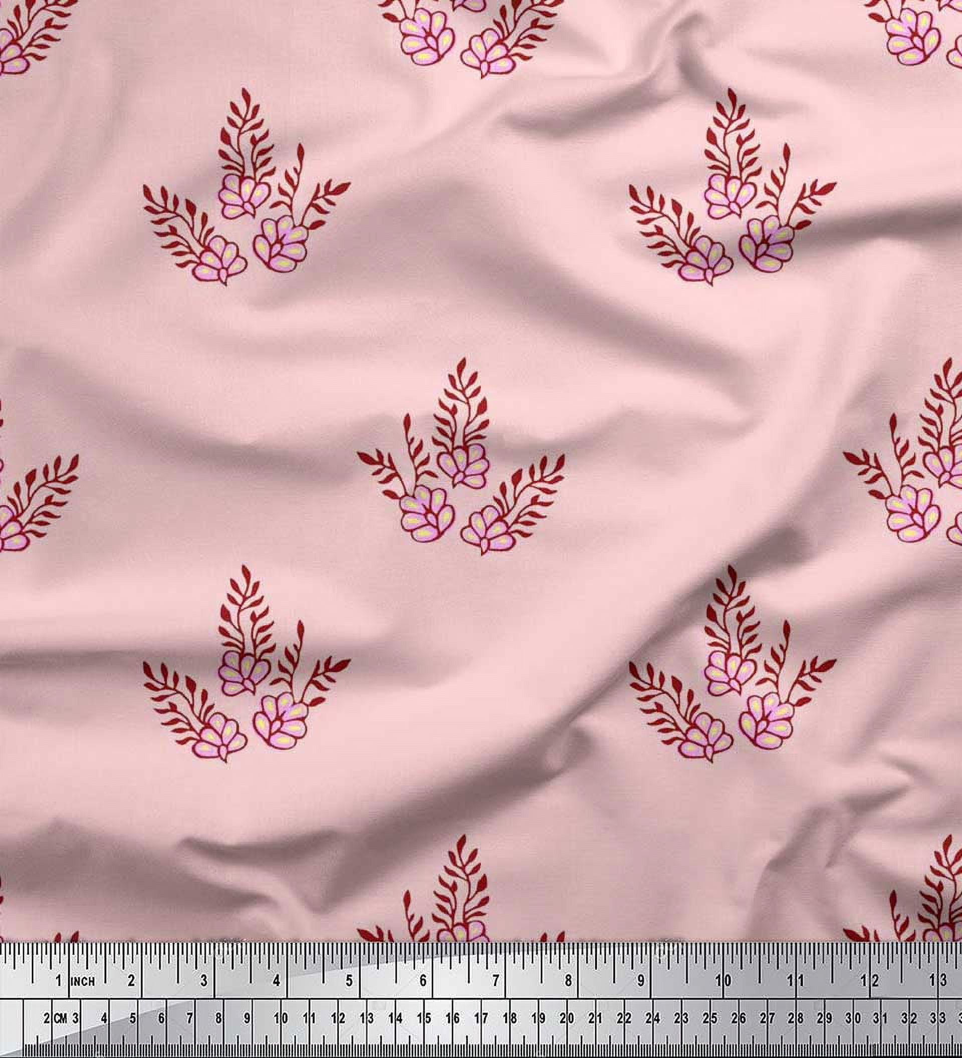 Soimoi Poly Georgette Fabric Leaves & Floral Block Fabric Prints by Yard 52 Inch Wide