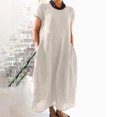 thumbnail image 2 of 2025 Robe d'Été pour Femmes Confortable Ample Évasée Couleur Unie Manches Courtes Grande Taille Robes Maxi Robe Longue, 2 of 6