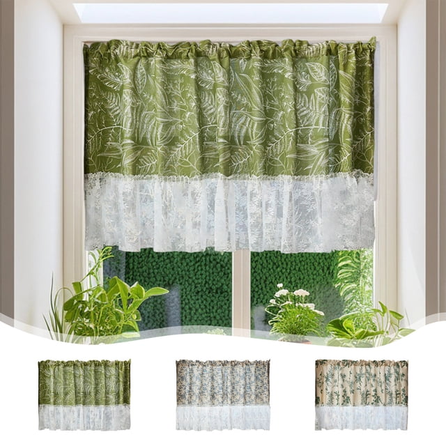 Sentmoon Kitchen Curtains Curtains for Living Room Floral Print Cafes Curtains Lace Edge Tiered Window Valance Shade Curtains for Kitchen and Bathroom Cafes