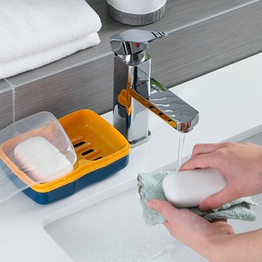 Dvkptbk Soap Boxes Soap Box Double Compartment Soap Bracket Toilet Soap Box Bathroom with Lid Drainage Soap Box Storage & Organization