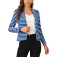thumbnail image 1 of INSPIRE CHIC Blazer à Rayures pour Femme à Revers Cranté, Manches Longues, Boutonné, Bleu Blanc TP, 1 of 6