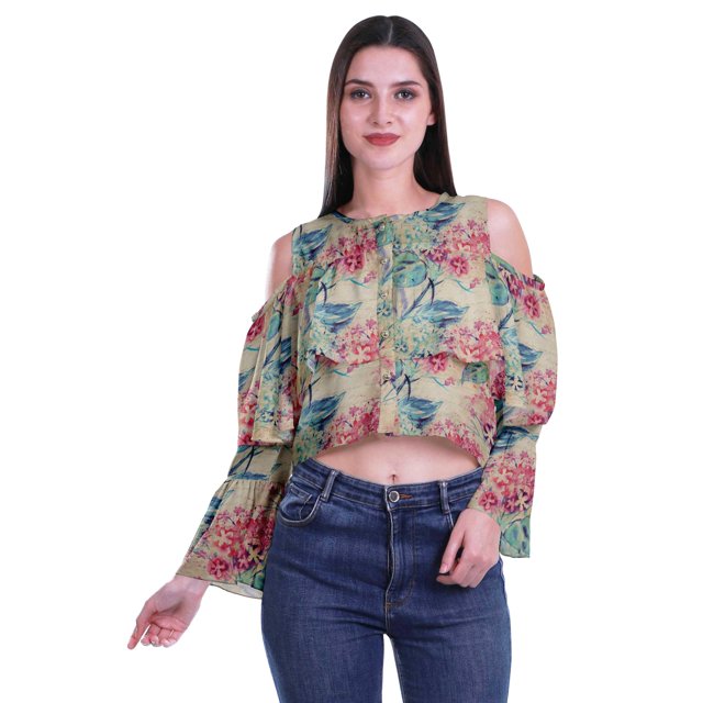 Moomaya Plus Size Cold Shoulder Top Printed Ladies Tops Blouses Women Party Tops