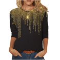 thumbnail image 1 of IROINID T-Shirts à Manches Longues pour Femmes Manches 3/4 Chemises de Détente Pull Tunique Ample Blouse Imprimée Col Rond, Noir, 1 of 5