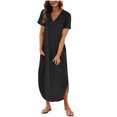 thumbnail image 1 of FAIWAD Robe T-Shirt Maxi pour Femmes Décontractée Ample à Col en V à Manches Courtes Fendue Robe d'Été de Plage avec Poche, 1 of 7
