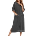thumbnail image 2 of Timegard Night Shirts for Women Sleepwear Zipper Robe 3/4 Sleeve Side Split Lounge Dress with Pockets, 2 of 6