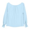 thumbnail image 4 of MeetoTime Girls Solid Color Loose Puff Sleeve Long Sleeve V-neck Top Spring Fall Kids Shirt 6-16 Years, 4 of 7