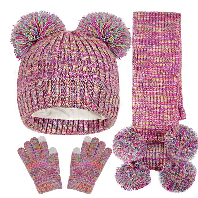 XASZHN New Solid Color Jacquard Children's Hat Scarf Three Piece Stock Double Hat Long Neck Warm Suit Kids Caps Multicolour One Size