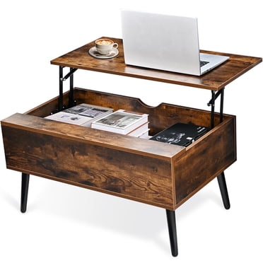 SortWise Wooden Lift Top Coffee Table with Hidden Storage Compartment, 31.5in Rising Tabletop Dining Tea Center Table for Living Room Reception Room, Spave Saving