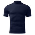 thumbnail image 2 of Hommes Chemise Adulte Homme T-shirt Robe Homme Printemps et Été Solide T-shirt Chemisier Haut Col Roulé Manches Courtes Tops T Shirt Clothes(Navy,3XL), 2 of 4