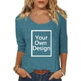 thumbnail image 3 of Hiiyo T-Shirt à Manches 3/4 pour Femme à Col Rond, T-Shirt Décontracté Uni, Bleu P, 3 of 6