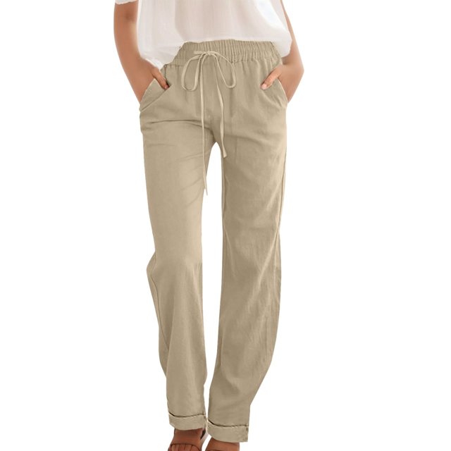 VEKDONE Womens Linen Long Pants Khaki XXL