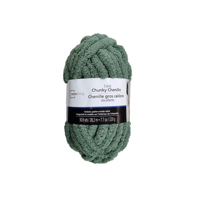 MAINSTAYS Fil Chenille Vert Mousse Douillet en Écheveau Épais avec texture polyester Épaisse et Douce, Emballé avec une Étiquette Indiquant 30,8 yards (28,2 Mètres) et 7,7 Onces (220 Grammes). Idéal pour Tricoter des Couvertures, des Oreillers et des Foulards.