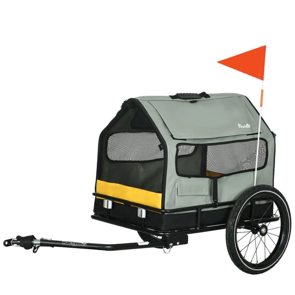 Aosom 3-in-1 Grey Dog Bike Trailer & Pet House - Portable Pet Cargo Wagon for Small Dogs - 52” x 25.6” x 29.1” - Ideal for Outdoor Adventures