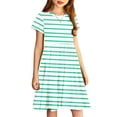 thumbnail image 4 of Soldes de Liquidation Aujourd'hui Offres Iumwxz Robe Décontractée Trapèze Robe Tunique pour Adolescentes Robes Col Rond à Rayures Graphique Robe à Manches Courtes pour Enfants Robes Sport pour Vacances 4-14a, 4 of 7