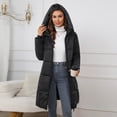 thumbnail image 3 of hoksml Women Mid-Length Hooded Down Jacket Solid Color Zipper Pocket Winter Warm Coat Fashion Comfortable Puffer Jacket, 3 of 4