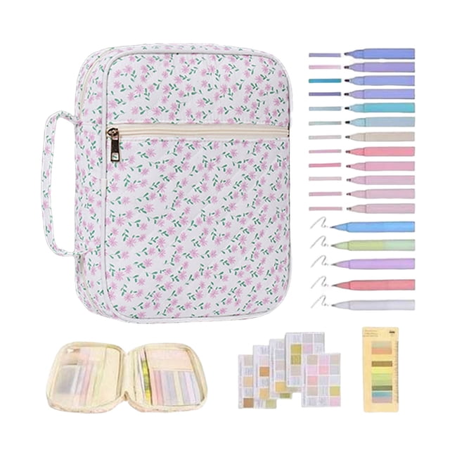 Travel Quilted Carrying with Highlighter Tabs for Journaling Large Book Cover with Handles and Zipper Travel Organizer Solution
