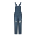 thumbnail image 3 of Salopettes à Bavette en Denim Extensible Ajustables Décontractées pour Femmes, Coupe Droite, Jeans Déchirés et Usés, Pantalons, Combinaisons, Salopettes pour Femmes, 3 of 6