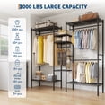 thumbnail image 3 of Heavy Duty Metal Garment Organizer Rack – Freestanding Storage Shelf with Adjustable Shelves & Hanging Rods – 1000 lbs Capacity for Closet, Wardrobe, or Dorm – Portable Steel Clothing Rack, Black, 3 of 7
