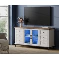 thumbnail image 2 of WAMPAT Farmhouse Blue LED TV Stand,Modern Entertainment Center Glass Door Television Stands for TVs Up to 65 inches, for Living Room,Metal Feet,Oak White, 2 of 7