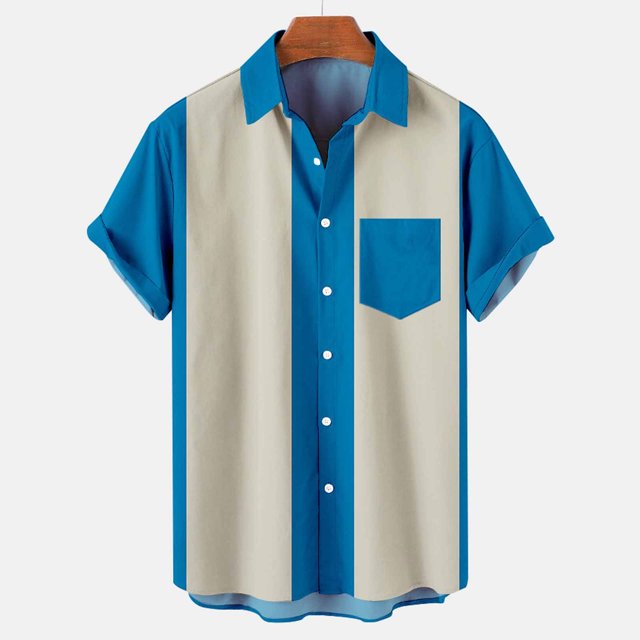 jsaierl T-shirt à Rayures Imprimé pour Homme, Chemise Décontractée à Col à Revers avec Poche Poitrine, Boutonnée, Mode d'Été, Manches Courtes, Coupe Ample