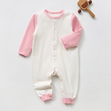 Amzcrzy Baby Romper 0-2 Years Unisex Long Sleeve Baby Girl Clothes Round Neck Button Baby Boy Onesies Color Block Ribbed Newborn Infant Summer Romper