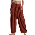 thumbnail image 1 of XZNGL Women Casual Pant Loose Comfy Drawstring Wide Leg Crop Trousers With Pockets, 1 of 8