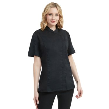 TOPTIE Women's Chef Coat With Black Mesh Short Sleeve Chef Jacket