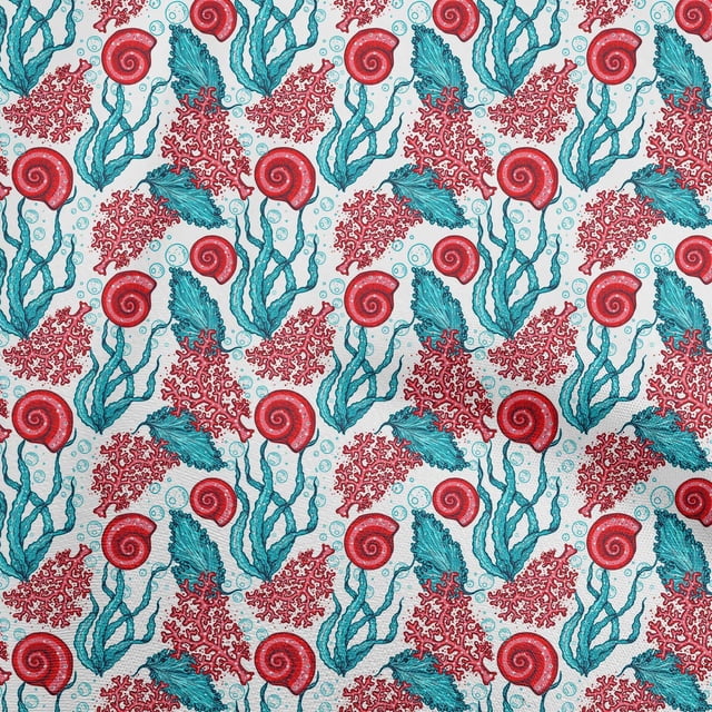oneOone Velvet Turquoise Green Fabric Sea Shells Ocean Sewing Craft Projects Fabric Prints By Yard 58 Inch Wide