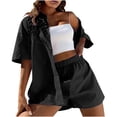 thumbnail image 1 of Birdeem Womens Spring and Summer Fashion Slim Button-Up Top Casual Shorts Solid Color Top/Shirt Suit, 1 of 5