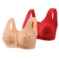 thumbnail image 1 of Sentmoon 2PC Sports Bras for Women Oversize No Underwire Seamless Bras for Women Comfortable Front Closure Button Print Anti-Sagging Sleep Sports Bra Women's Lightweight for Home Leisure Red 44, 1 of 2