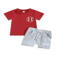 thumbnail image 1 of 2Pcs Infant Baby Boy Summer Clothes Sets Outfits Short Sleeve Baseball Print Tops + Shorts Set, 1 of 9