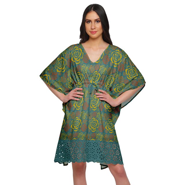 Moomaya Cutwork Lace Beach Kaftan For Women Printed Bikini Caftan Plus Size