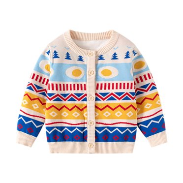 Pisexur Toddler Baby Girls Boy Sweater Fashion Cute Print Knitting Cotton Girls' Sweaters Long Sleeve Round Neck Button Cardigan Sweater Baby Fall Winter Clothes 3-8 Years