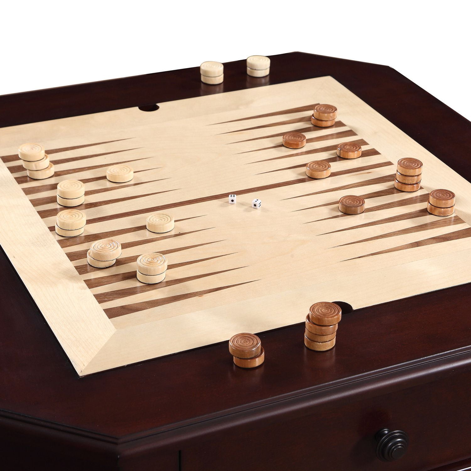 Jeu d’échecs, dames et backgammon Fortress de Hathaway sur table en piédestal avec chaises