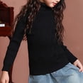 thumbnail image 2 of MeetoTime Kids High Neck Knitted Sweater Solid Color Fall Winter Long Sleeved Base Shirt for Girls, 2 of 3